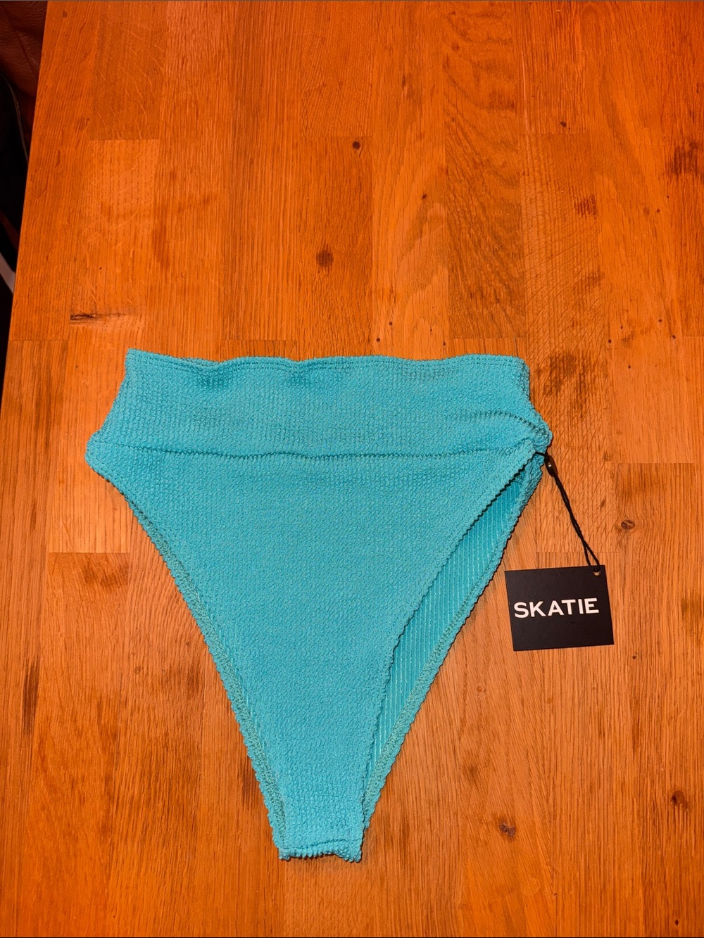 Skatie Turquoise Textured High-Waist Bikini Bottom